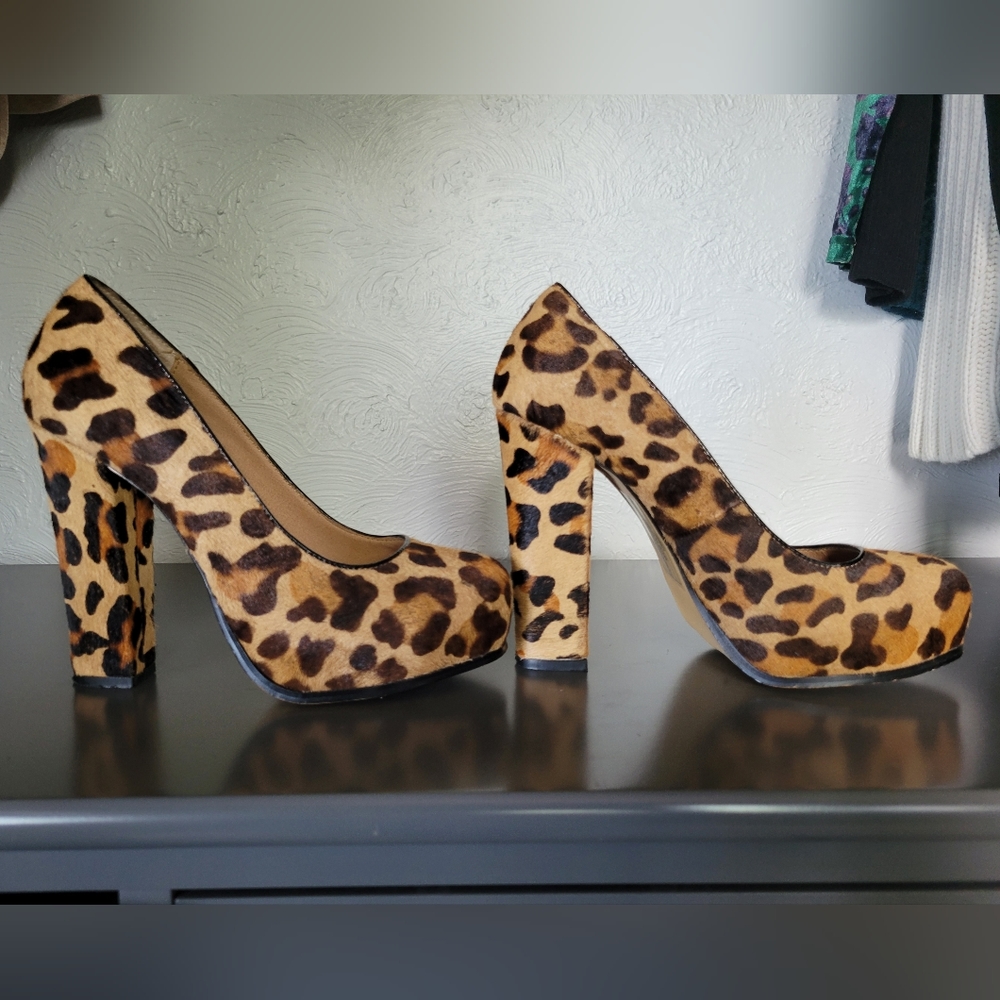 Calf Hair Square Toe Platform Sarina Pumps